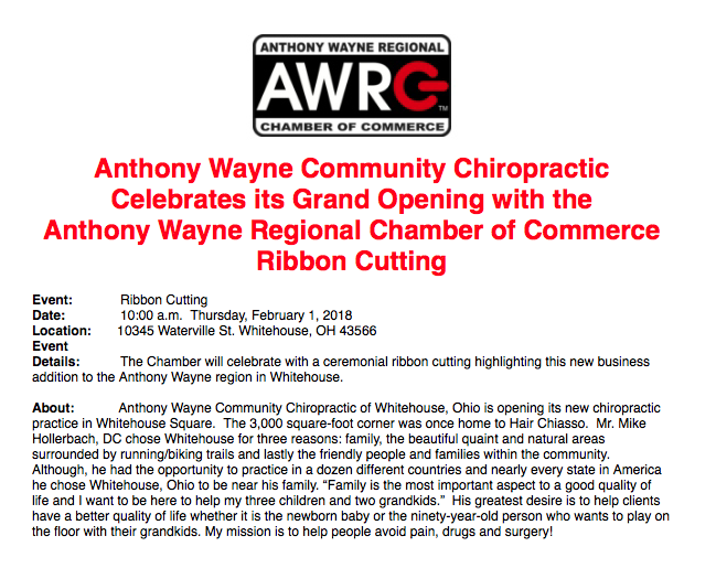 Chiropractic Grand Opening with Anthony Wayne Chamber of Commerce